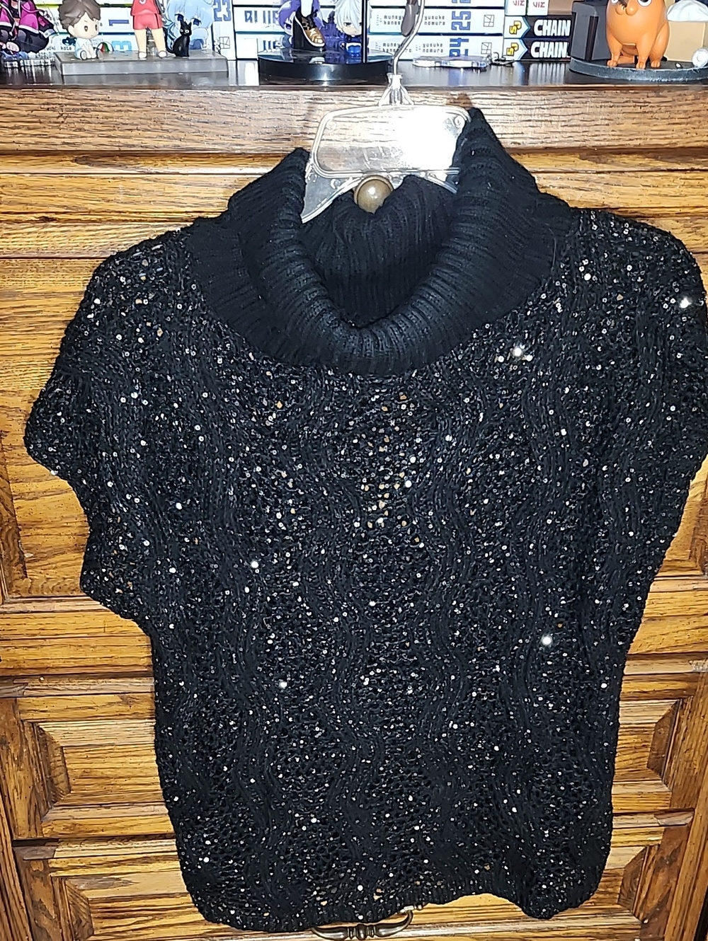 Sparkle Lace Black Turtleneck Sweater